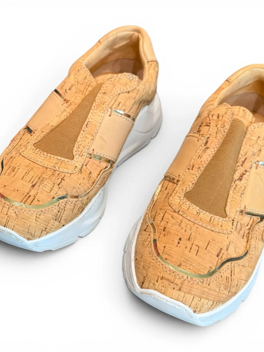 DONALD J PLINER Karli Cork Slip-On Fashion Sneaker Women 8M Tan Gold Trim NEW